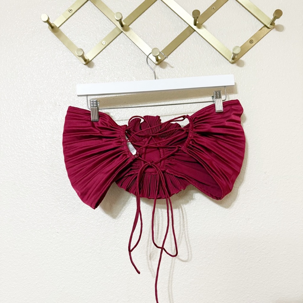 L’idee Triumph Crop Pleated 3D Flower Rosette Lace Up Back Bra Top size US 6 - Picture 9 of 12